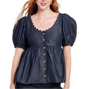 NWT Kika Vargas for Target Puff Sleeve Button Down Top Indigo Chambray Size 2X